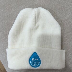 Women's Cream Beanie with Blue Logo